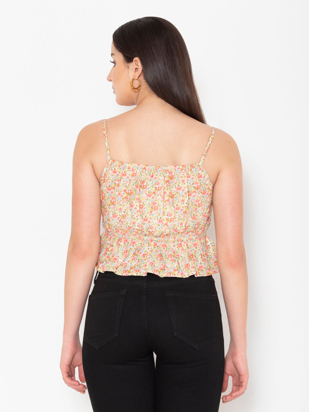Porsorte Womens Rayon Floral Printed Offwhite Tassel Strappy Sleeveless Top