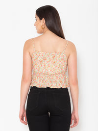 Porsorte Womens Rayon Floral Printed Offwhite Tassel Strappy Sleeveless Top