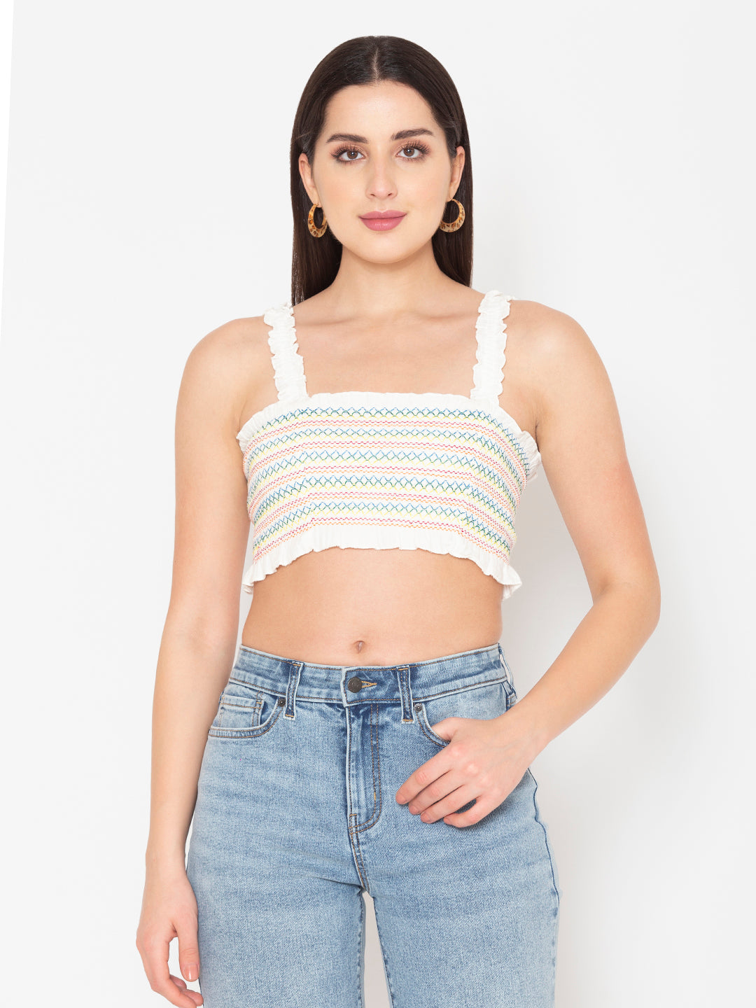 Porsorte Womens Smocked Cotton Gauze Crop Top