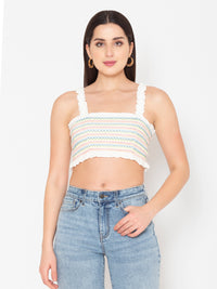 Porsorte Womens Smocked Cotton Gauze Crop Top