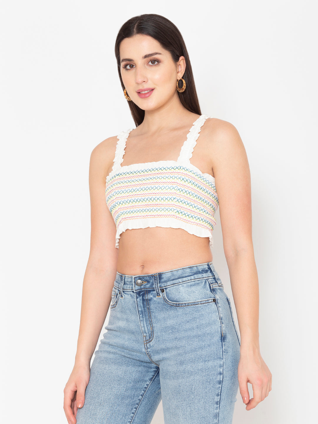 Porsorte Womens Smocked Cotton Gauze Crop Top