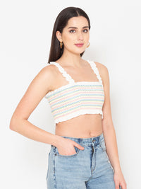Porsorte Womens Smocked Cotton Gauze Crop Top