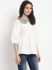 Porsorte Womens White Solid Cotton Formal Top