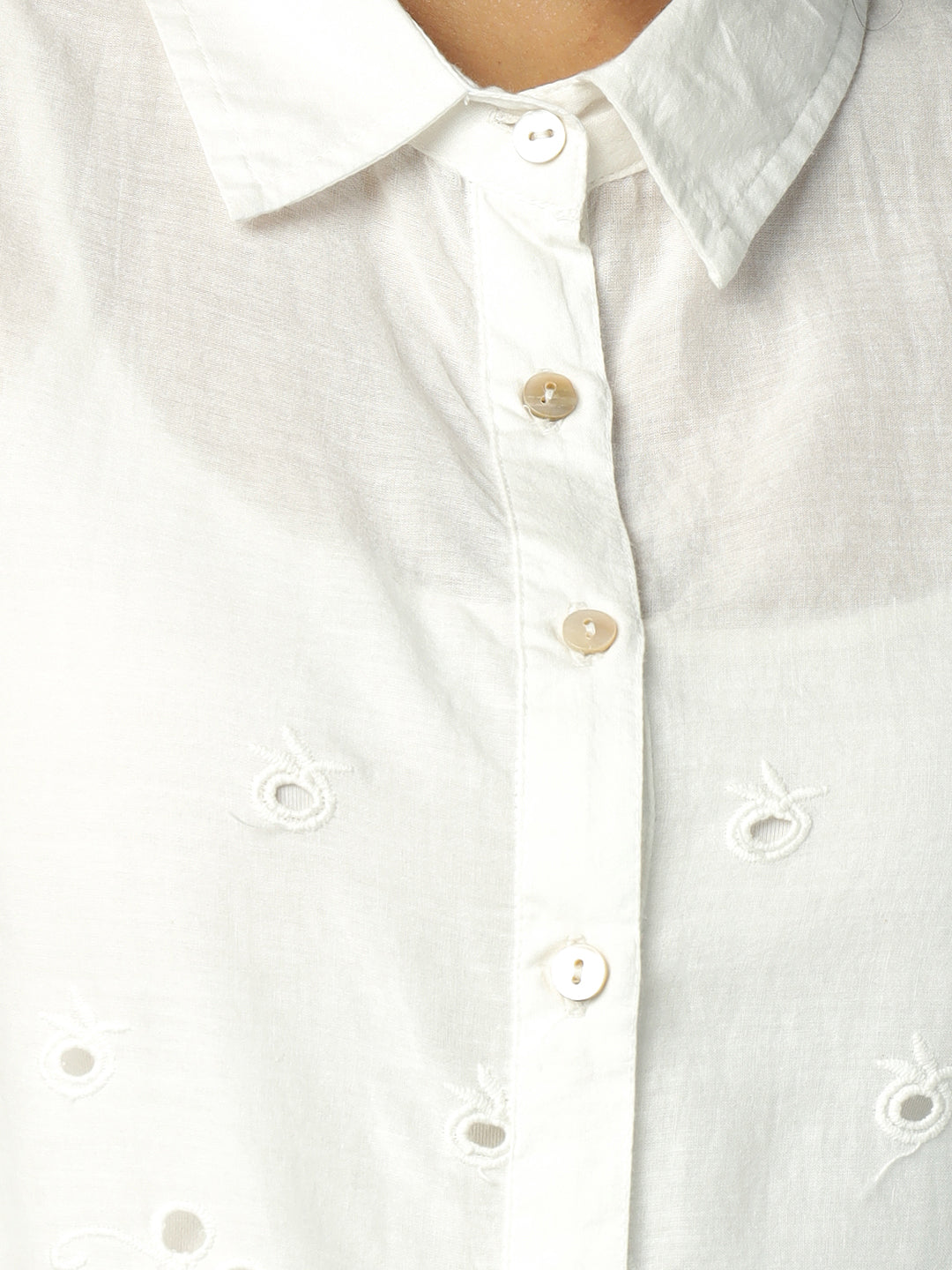 Porsorte Womens Cotton White Solid Sciffli Button Down Sleeveless Shirt