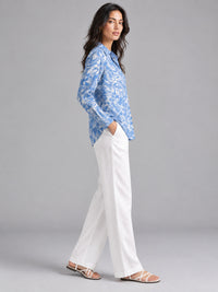 Porsorte Women Blue Abstract Floral Printed Regular Fit Shirt
