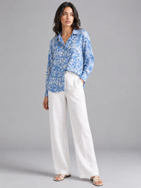 Porsorte Women Blue Abstract Floral Printed Regular Fit Shirt