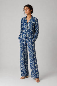 Porsorte Women Blue Floral Printed Cotton Co-Ord Set