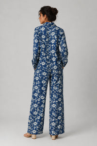 Porsorte Women Blue Floral Printed Cotton Shirt
