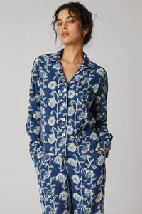 Porsorte Women Blue Floral Printed Cotton Shirt