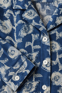 Porsorte Women Blue Floral Printed Cotton Shirt
