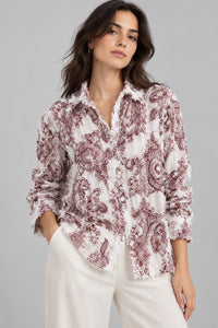 Porsorte Women White and Red Feather Georgette Shirt