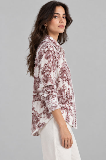 Porsorte Women White and Red Feather Georgette Shirt
