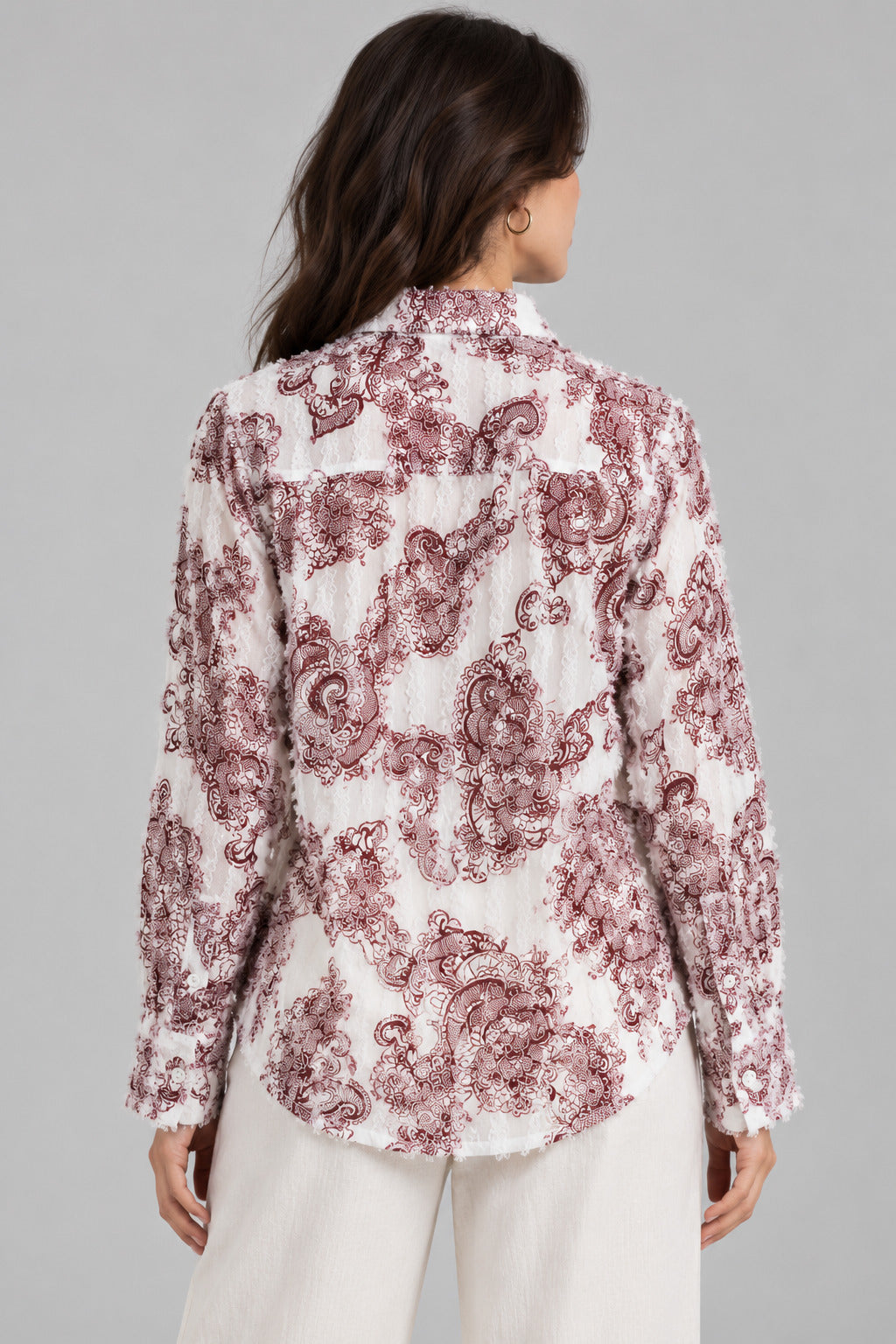 Porsorte Women White and Red Feather Georgette Shirt