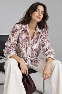 Porsorte Women White and Red Feather Georgette Shirt