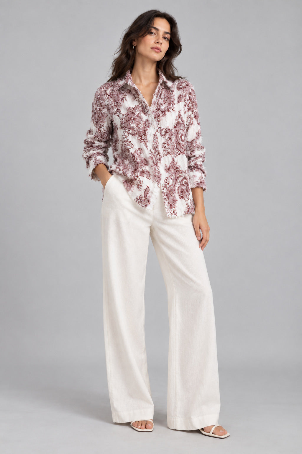 Porsorte Women White and Red Feather Georgette Shirt