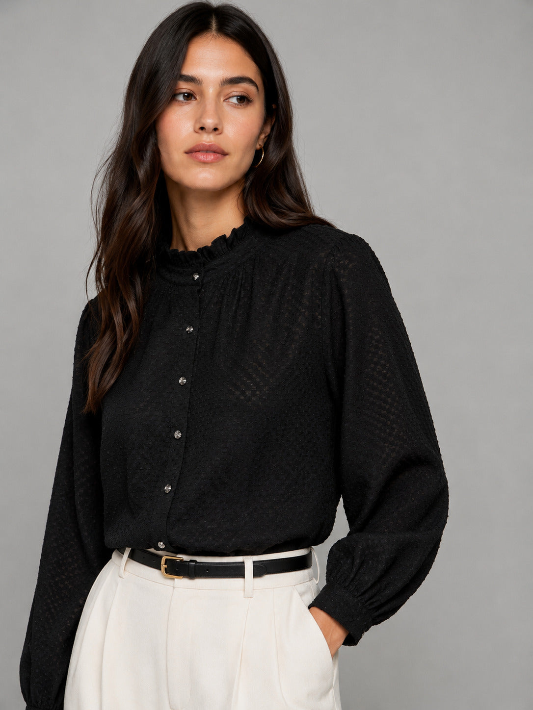 Porsorte Women Feather Georgette Full Sleeves Shirt