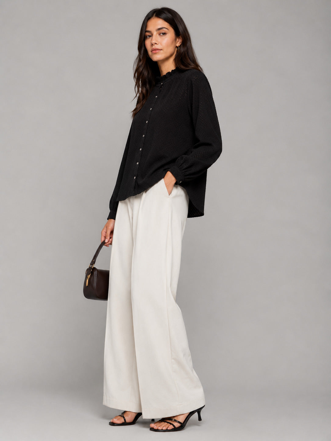 Porsorte Women Feather Georgette Full Sleeves Shirt