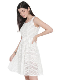 Porsorte Womens White Cotton Crochet Lace Embroidery Dress
