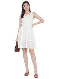 Porsorte Womens White Cotton Crochet Lace Embroidery Dress