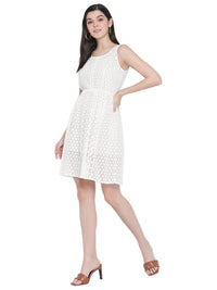 Porsorte Womens White Cotton Crochet Lace Embroidery Dress