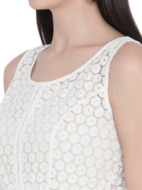 Porsorte Womens White Cotton Crochet Lace Embroidery Dress