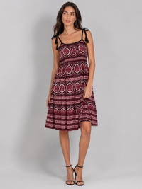 Porsorte Womens Red Rayon Printed Tie Up Strappy Casual Dress