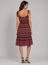 Porsorte Womens Red Rayon Printed Tie Up Strappy Casual Dress