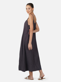 Porsorte Womens Cotton Gauze Black Tie Dye Casual Strappy Dress