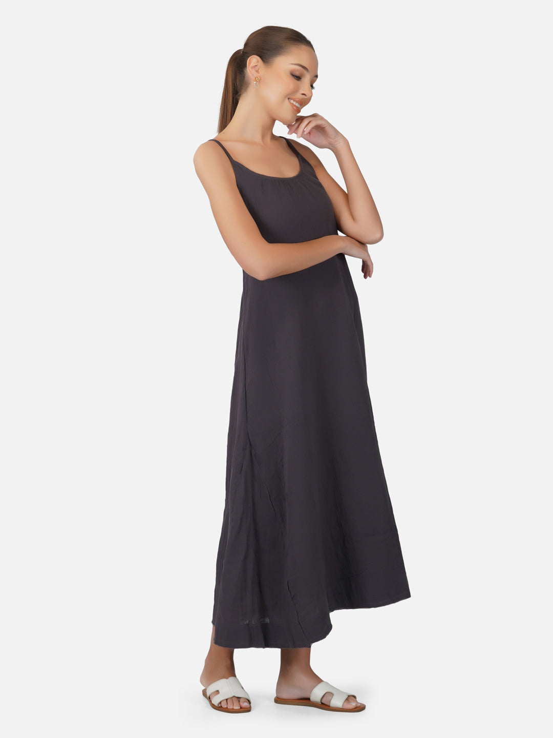 Porsorte Womens Cotton Gauze Black Tie Dye Casual Strappy Dress