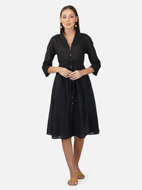 Porsorte Womens Cotton Voile Black Casual Button Down Shirt Dress