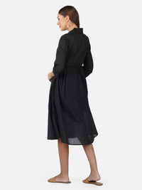 Porsorte Womens Cotton Voile Black Casual Button Down Shirt Dress