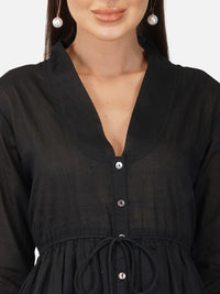 Porsorte Womens Cotton Voile Black Casual Button Down Shirt Dress