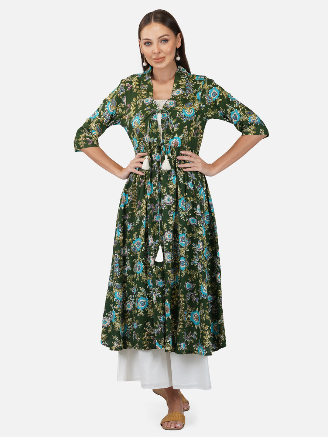 Porsorte Womens Tropical Green Printed Long Shrug