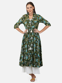 Porsorte Womens Tropical Green Printed Long Shrug