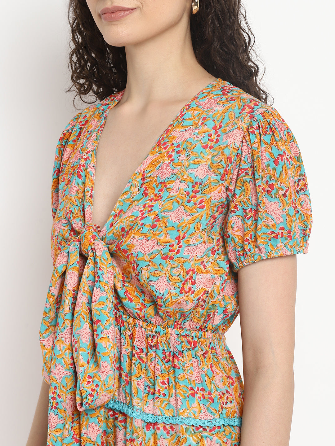 Porsorte Womens Orange Ditsy Print Multi Layered Casual Dress