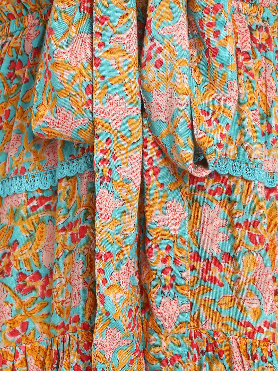 Porsorte Womens Orange Ditsy Print Multi Layered Casual Dress