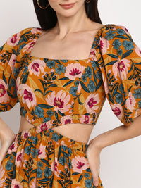 Porsorte Womens Orange Floral Print Rayon Casual Maxi Dress