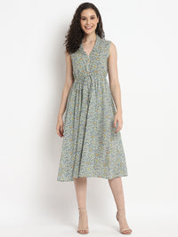 Porsorte Womens Ditsy Print Front Flap Tie Up Casual Dress