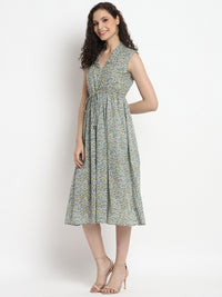Porsorte Womens Ditsy Print Front Flap Tie Up Casual Dress