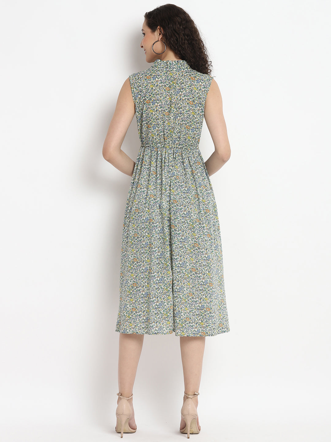 Porsorte Womens Ditsy Print Front Flap Tie Up Casual Dress