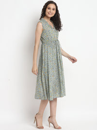 Porsorte Womens Ditsy Print Front Flap Tie Up Casual Dress