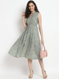 Porsorte Womens Ditsy Print Front Flap Tie Up Casual Dress