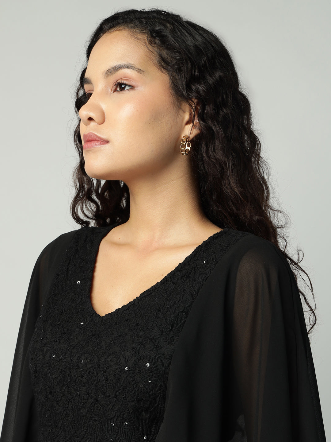 Porsorte Womens Partywear Black Maxi Dress