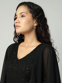Porsorte Womens Partywear Black Maxi Dress