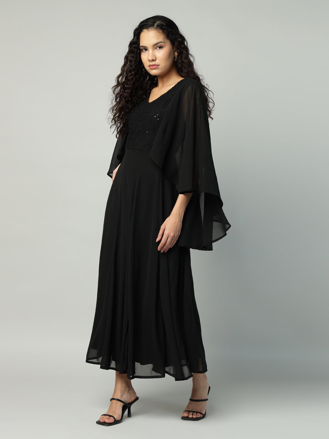 Porsorte Womens Partywear Black Maxi Dress