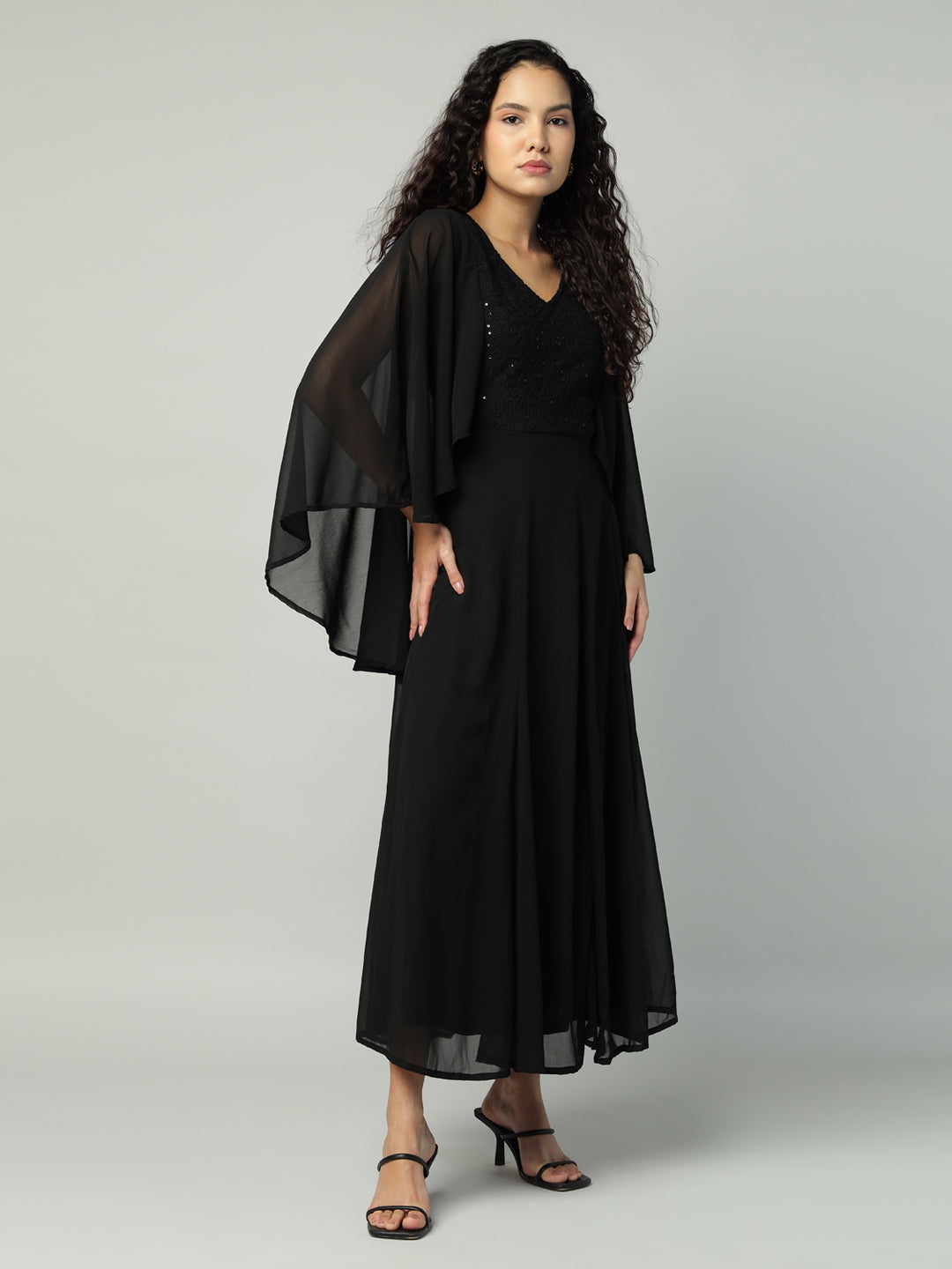 Porsorte Womens Partywear Black Maxi Dress