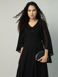 Porsorte Womens Partywear Black Maxi Dress
