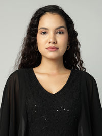 Porsorte Womens Partywear Black Maxi Dress