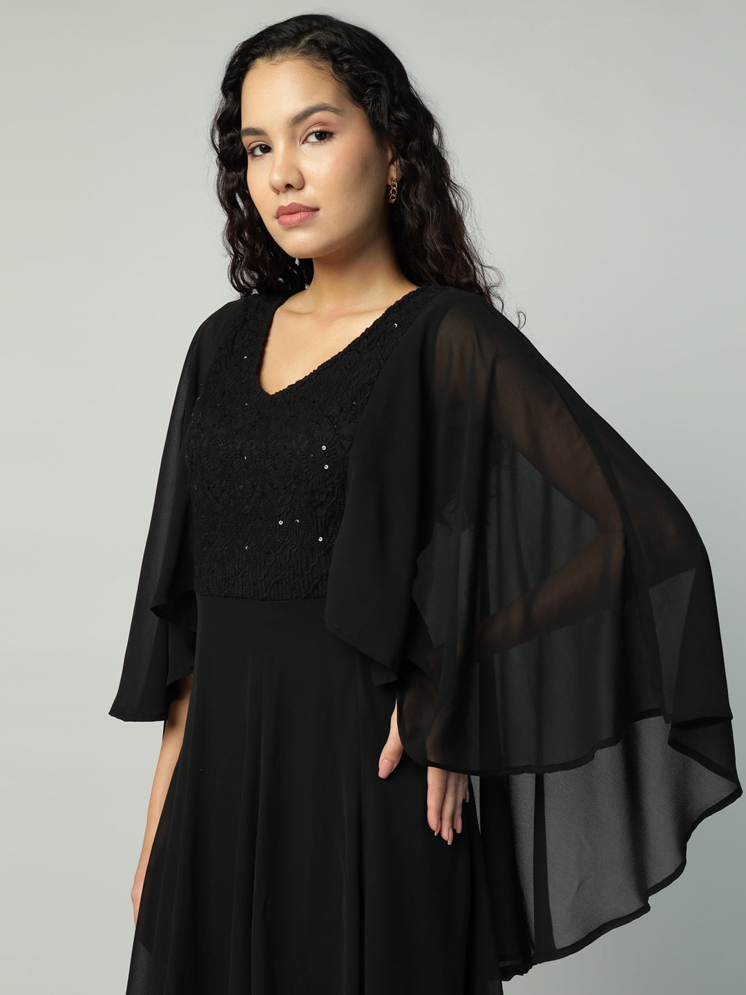Porsorte Womens Partywear Black Maxi Dress