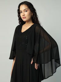 Porsorte Womens Partywear Black Maxi Dress